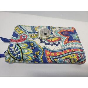 Vera Bradley Wallet Paisley Blue Red Yellow White Zip Around Clutch Purse‎